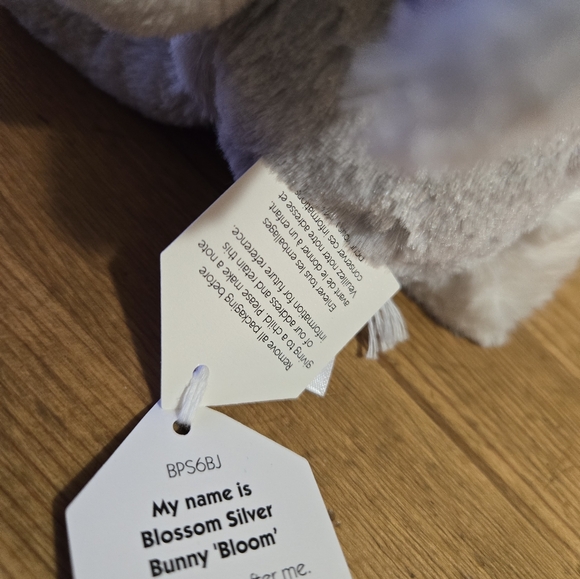 Jellycat Blossom Silver Bunny 'Bloom' Small 7x4" Soft and Plush NWT - Picture 6 of 6